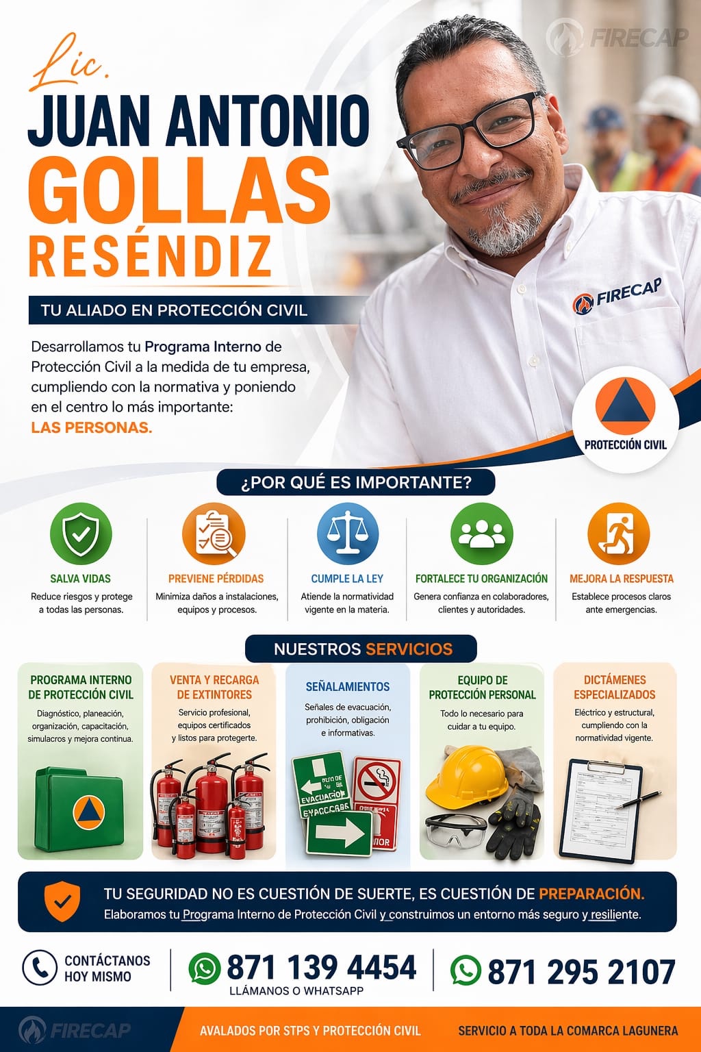 Publicidad FIRECAP de Juan Antonio Gollas Reséndiz sobre protección civil.